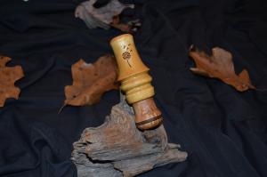 Yellowheart duck call with customized dandelion engraving