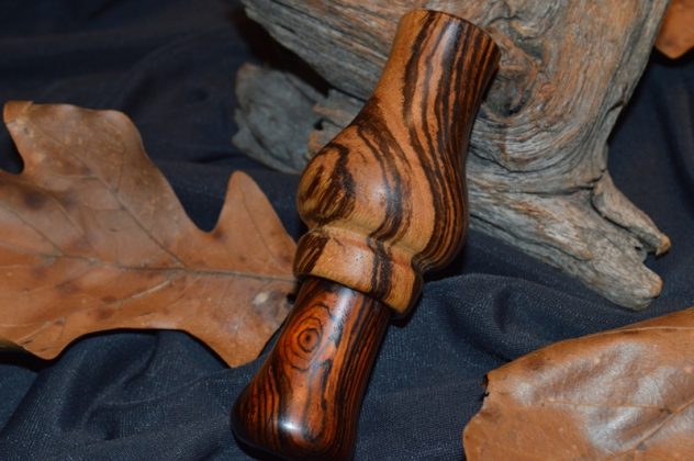 Zebrawood with Cocobolo insert. NC Swamp Buster series- custom duck calls.