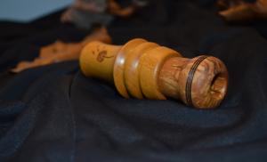 Yellowheart duck call with customized dandelion engraving